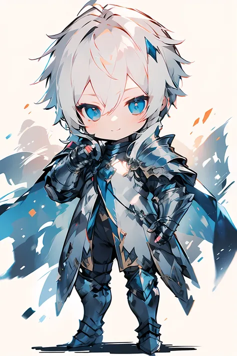 ((masterpiece)), accurate, textured skin, ((super detail)), high quality, high details, highres, best quality, chibi, knight, male, white hair, light smile, steel armor