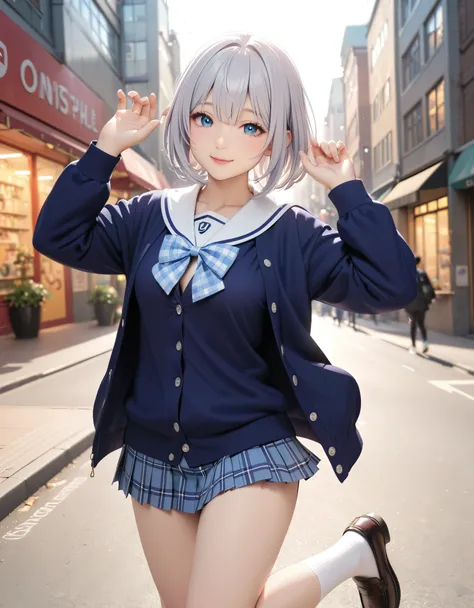 masterpiece, glowing particles, ambient lights, cute, 8K, hdr, high details, perfect lighting, perfect anatomy, BREAK (shiny silver hair:1.2), (bob cut, bang between eyes, beautiful hair), (glossy silver eyes:1.5), (beautiful eyes, (high detailed eyes:1.5)...