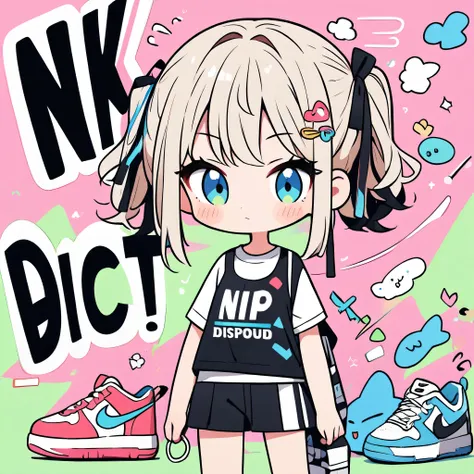 Ultra-realistic Nike style, Simple line acronym abstract art, kawaii design, (((Background is Disposal))), sports fashion,