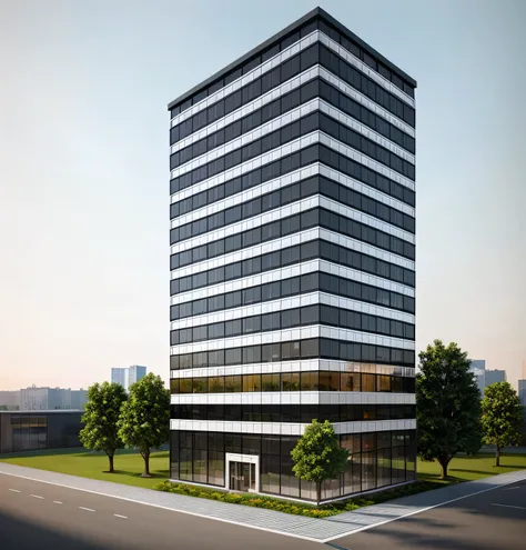 PLATFORM KTHOUSE, (masterpiece, best quality:1.2), rendering of a modern office building ,hotel, office building ,city landscape, white wall,  black glass window