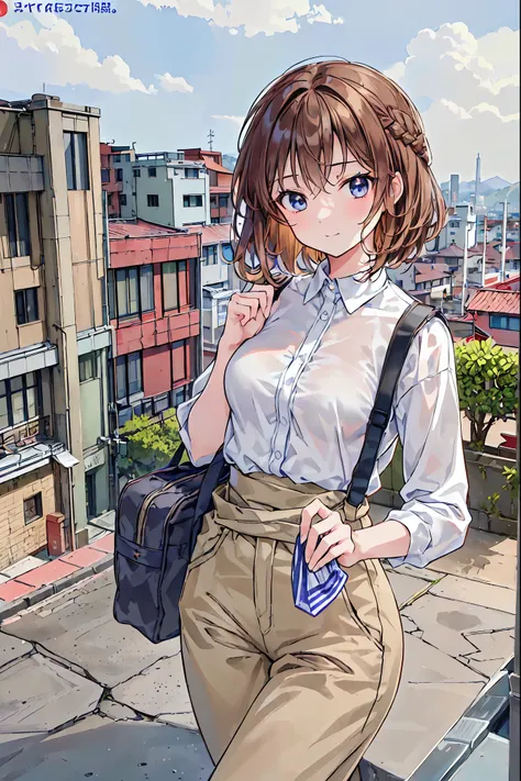 ((masterpiece)), (anime:1.5), ((The best品質)), (RAW Photos:1.2), (High resolution:1.3), (Professional photography:1.2), (Chromatic Aberration), One Girl, (()), (Serious), (Beautiful brown eyes:1.3), Watch the audience, Plain Shirt, O-ring, Messy Hair, Mediu...