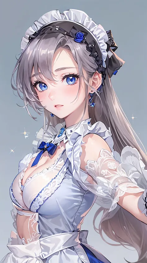 ((Best Quality)),(Ultra-high resolution),(Super detailed),(Detailed Description),((The best CG)),(masterpiece),Highly detailed art,(Art with precise detail:1.5), (A maid wearing a revealing maid outfit:1.8),(A beautiful, well-defined face with strong edges...