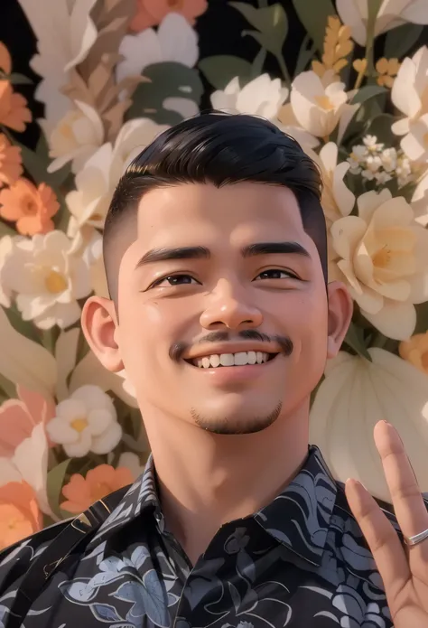 there is a man that is smiling and making a peace sign, john jude palencar, mohamed chahin, headshot profile picture, mohamed chahin style, ramil sunga, andy worhol, album art, henry ascensio, nivanh chanthara, by Abidin Dino, inspired by Basuki Abdullah, ...