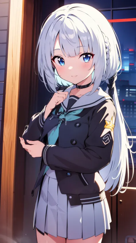 solo girl  rgb ray tracing gaming room les neon gaming pc gaming ray tracing vtuber nekomimi white hair blue eyes school uniform...