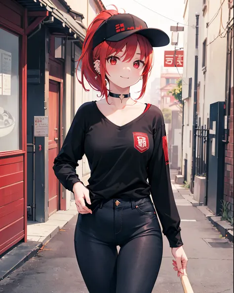 Realistic,Best Quality, Ultra Detail, High-quality CG rendering, The most delicate and beautiful, Floating softly, High resolution, (1 female), (Highest quality,4K,8k,masterpiece:1.2),(All red hair:1.5), (ponytail:1.5),(Red eyes:1.5),(Slightly larger breas...