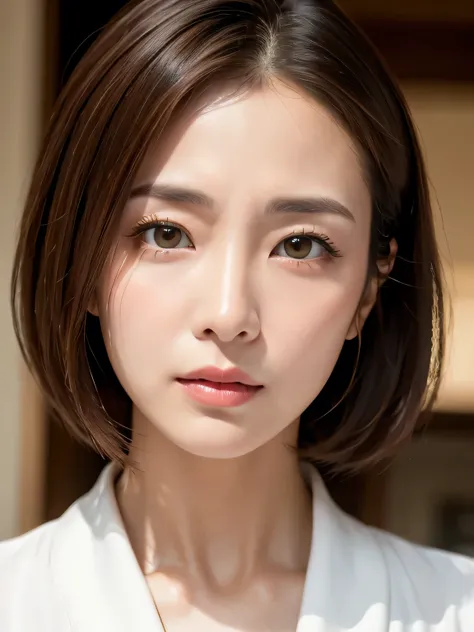 ((Highly realistic photos, High resolution, Detailed face, Detailed skin, masterpiece)), full body, Beautiful Japanese MILF gets cornered and scared against a wall, short bob hair style, 40 years old, thin, small, delicate, Thin face, Wrinkles at the corne...