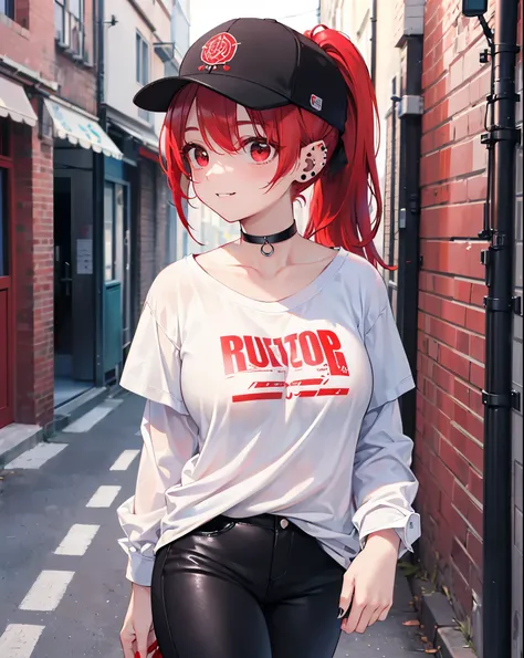 Realistic,Best Quality, Ultra Detail, High-quality CG rendering, The most delicate and beautiful, Floating softly, High resolution, (1 female), (Highest quality,4K,8k,masterpiece:1.2),(All red hair:1.5), (ponytail:1.5),(Red eyes:1.5),(Slightly larger breas...