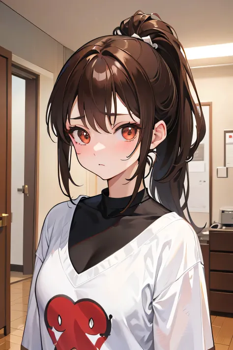 room,Casual clothes,Brown Hair,ponytail,Cute Girls, whole body,anime ,Ultra-high resolution, Anatomically correct, Textured Skin, retina, masterpiece, Anatomically correct, Textured Skin, Super detailed, Attention to detail, High image quality