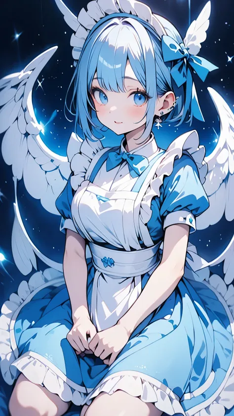 masterpiece, Best Quality, Absurd, one japanese girl, light blue short hair, sky blue Maid Outfit, (ulzzang-6500:0.8), day