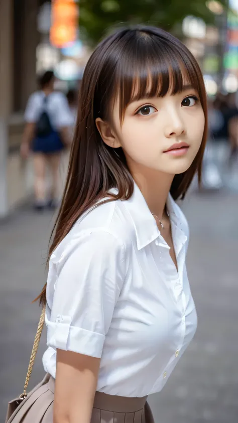 brightexpression、Realistic:1.32、Best Quality、Super A high resolution、Most beautiful Japanese girl photos、Cute and beautiful facial details、Small Face、Beautiful bangs、、Shine, fair, Shine Skin、Hair gets tangled in the face、(girl１Only people:1.3)、Bangs that r...