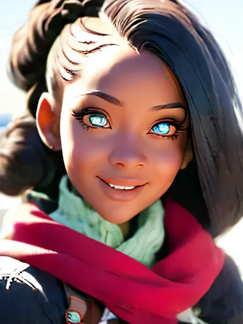 a close up of a young girl with a scarf on, a photorealistic painting by Nadir Afonso, trending on cgsociety, afrofuturism, beautiful eyes!!, beautiful eyes!, she has white eyes!!!, beautiful open eyes, amazing eyes, beautiful face!, beautiful face!!, perf...