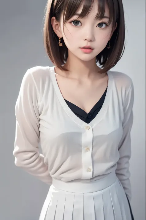 (grey background:1.3), solo,1girl\((1girl,solo), (yuichan:1.3), petite, fine clavicle, neat and cute girl, japanese cute girl, b...