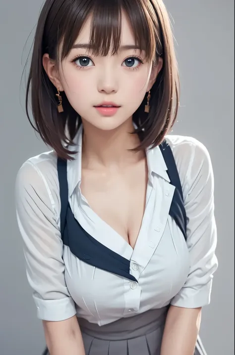 (grey background:1.3), solo,1girl\((1girl,solo), (yuichan:1.3), petite, fine clavicle, neat and cute girl, japanese cute girl, b...