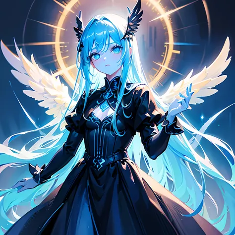 
a beautiful angel girl, beautiful eyes, long eyelashes, angel wings, dressed in beautiful clothes, soft cold lighting, highly detailed, cinematic composition, digital art, fantasy
all in blue and black colors