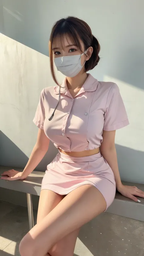 standing,Bright outdoors、Walking around the city、1 japanese girl,full smile,(Wearing white nurse clothes:1.2),(RAW Photos, highest quality), (Realistic, photo-Realistic:1.4), masterpiece, Very delicate and beautiful, Very detailed, 2k wallpaper, wonderful,...