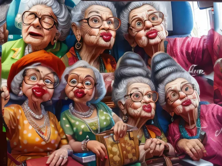 make karikatur 4d render with big face than body, old grandma