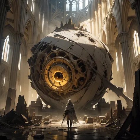 The Oculus Veneris floats in the center of the ruined cathedral, a gigantic sphere about 3 meters in diameter. His body is wrapped in yellowed, worn bandages., that float lightly around the creature, emitting a soft golden glow from ancient runes engraved ...