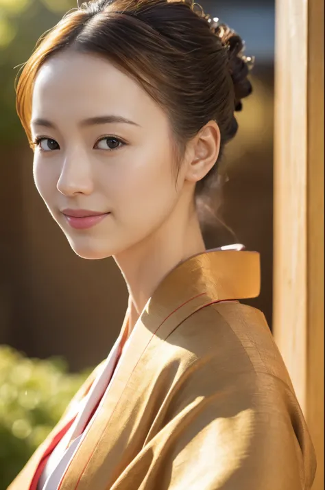 1woman, solo, close up, slender,((kimono and obi)), soft smiling, (best quality,8k,highres,masterpiece:1.3), ultra-detailed, (realistic,photorealistic,photo-realistic:1.37), portrait, cinematic, warm lighting, medium format, golden hour, dramatic shadows, ...