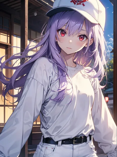 (Close-up:1.3),Realistic,Best Quality, Super detailed, High-quality CG rendering, The most delicate and beautiful, Floating gently, High resolution, (1 girl), (Best Quality,4K,8k,masterpiece:1.2), (Light purple hair:1.5),(Pretty long hair:1.5),(Red eyes:1....