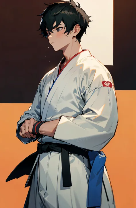 Young teen, Male, Gi, Dojo background, 