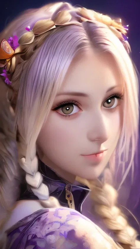 Zerg Queen Beautiful Girl: Lanlinger 18 years old, messy hair, oil painting, beautiful perfect face, soft skin perfect face, light purple and purple added, light red added, intricate details, splash screen, 8k resolution, masterpiece, cute face, mysterious...