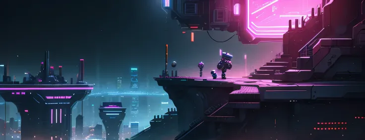 platform, side scroller, 2d, neon cities, robotic world