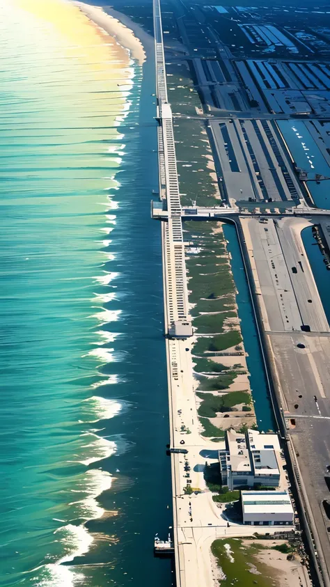 (A giant bulldozer dredging the Gulf of Mexico in North America)、(Photographing the entire Gulf of Mexico)、View from Space、 masterpiece, Best Quality, High image quality、Official Art, wallpaper、8k,