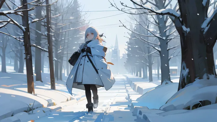 Snow scene and white-haired girl