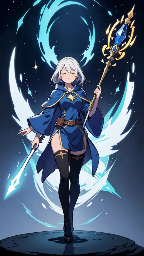 mage,close your eyes,final boss,full body,holding a magic wand