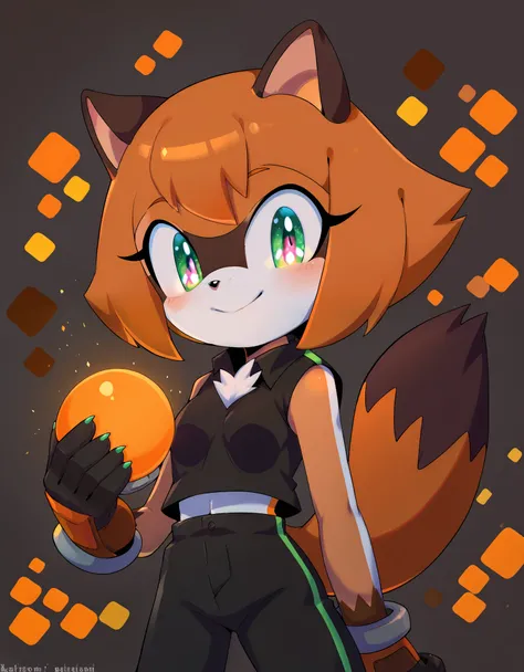 score_9, score_8_up, score_7_up, Akami Mira, solo, c0l0urgl0w, Michiru Kagemori (bna), Raccoon with orange brown dark-brown and white color palette