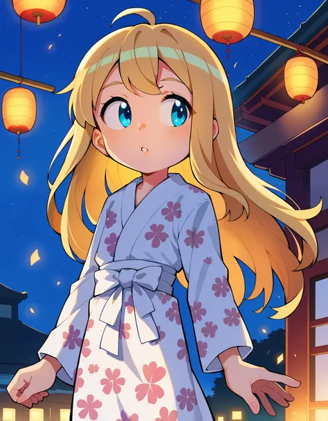 score_9,score_8_up,score_7_up,  solo, shiina_anzu,blonde hair,long hair,blue eyes,parted lips,flat chest,white yukata,pink yukat...