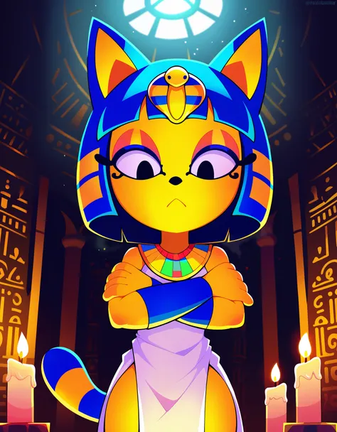 score_9, score_8_up, score_7_up, bust portrait, front view, low-angle view, looking down, female on top, solo, toony, ankha \(an...