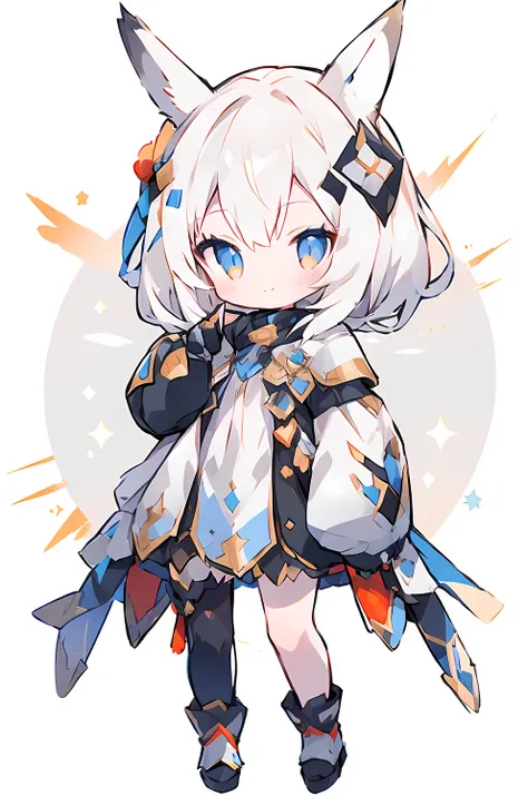 ((masterpiece)), accurate, textured skin, ((super detail)), high quality, high details, highres, best quality, chibi, knight, girl, white hair, light smile, Smug face:1.2, steel armor, 2 heads, deformed character, rabbit ears