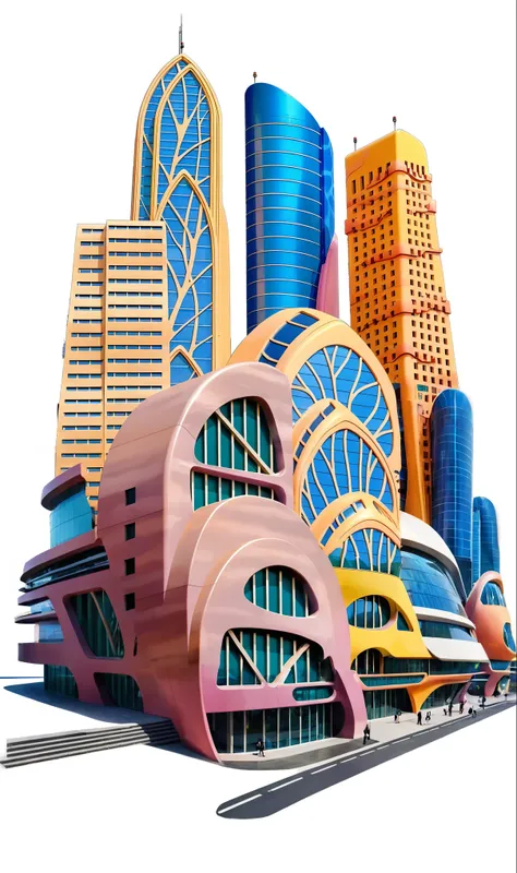 Bright futuristic city buildings and streets。