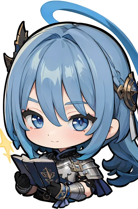 ((masterpiece)), accurate, textured skin, ((super detail)), high quality, high details, highres, best quality, chibi, knight, male, blue hair, light smile, Smug face:1.2, steel armor, 2 heads, deformed character