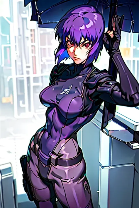 Motoko_kusanagi, bag_2045, Perfect body, abdomen, Small breasts, Anime, are looking at me,masterpiece,Best Quality,(Ultra-high definition eyes:1.2),8k,(Beautiful detailed eyes:1.2),(Beautiful and amazing eyes:1.2),(Beautiful eyes:1.2),In detail