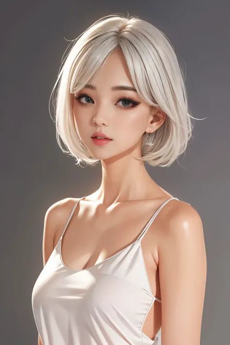 best quality, high_resolution, distinct_image, sweet beautiful girll, ,white hair, oversized fully transparent top subsides, ver...