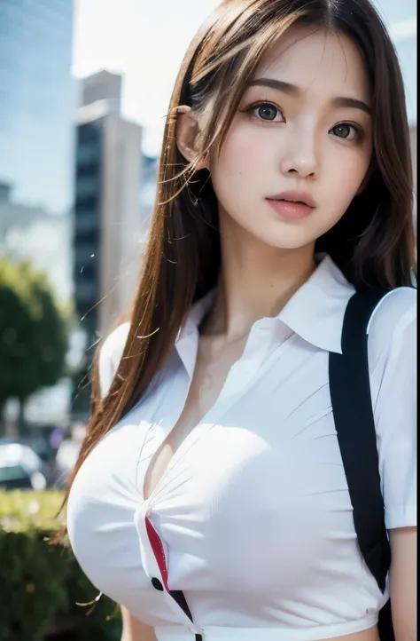 (masterpiece, best quality:1.4)
(8k, raw photo, realistic:1.2), shiny skin, 
detailed skin, detailed face, detailed eyes, 
Japanese idle, beautiful face,
emphasized large breasts, wearing pretty School uniform,
Wide angle