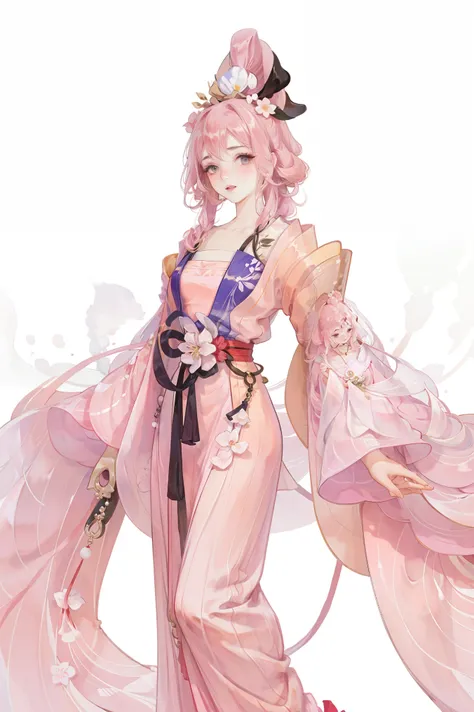 1 Girl，Peach blossom anthropomorphic，Braided long hair
