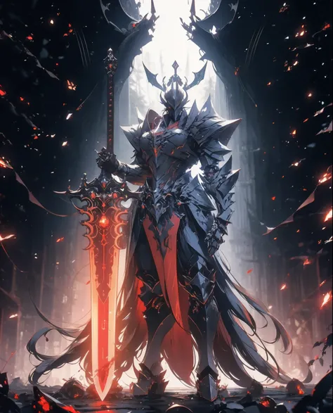 arafed knight standing in a dark room with a sword, burnt armor, black fire color reflected armor, steampunk bioarmor, redwood forest themed armor, demonic dragon inspired armor, corrupted armor, gothic armor, black and reddish color armor, cyberpunk flame...