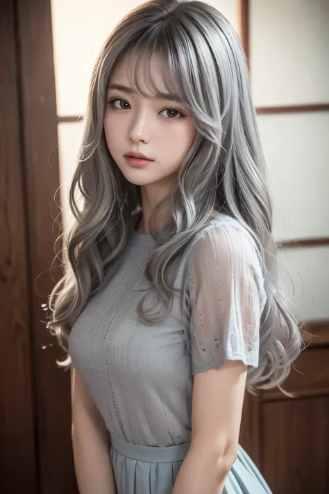 masterpiece, 8k, Award-winning photography, photoRealistic, Realistic, 非常にdetailed, Ultra-high resolution, Ray Trakun, ///1 person, The most beautiful, 20 years old , (sexy, Japanese Idols), (Gray Hair:1.2),///人間のdetailed つやつやした肌 , detailedな肌 , Beautifully...