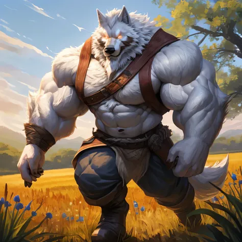 an alone anthropomorphic badass peasant wolf (realistic, detailed, american shot, aesthetic physique, aesthetic proportions, wel...