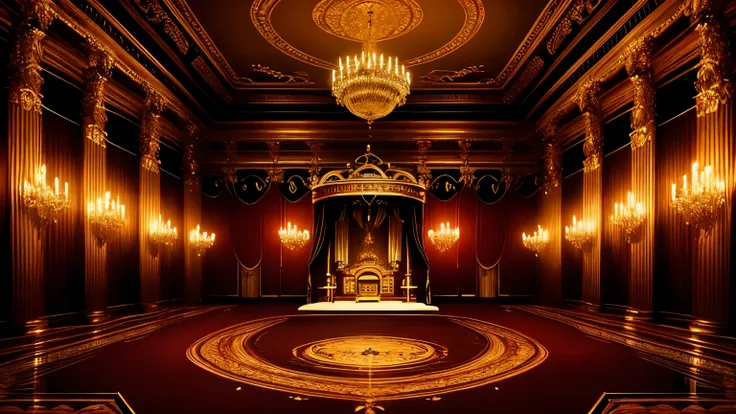 Luxurious setting, Victorian ballroom, Throne room, filled with gold, velvet padded floor, padded ground, velvet ground, nobody, empty, abandoned