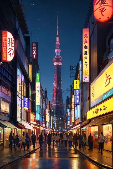 ((Best Quality)), ((masterpiece)), (detailed), Album artwork, Night view, Fantasy, Buildings, Around town, Tokyo, Street lamp