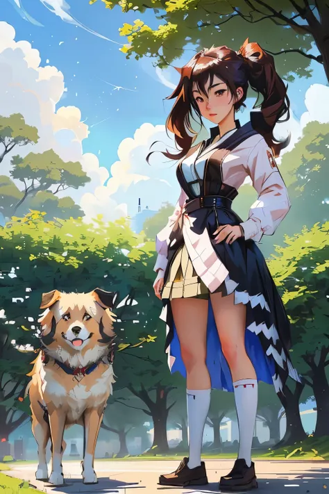 anime girl with a dog standing in a park, cushart krenz key art feminine, guweiz on pixiv artstation, guweiz on artstation pixiv, wlop and sakimichan, trending on artstation pixiv, artwork in the style of guweiz, loli, makoto shinkai and artgerm