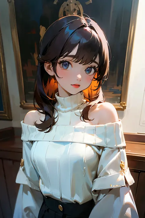 ((best quality)), ((masterpiece)), (detailed), 1girl, off-shoulder sweater, 