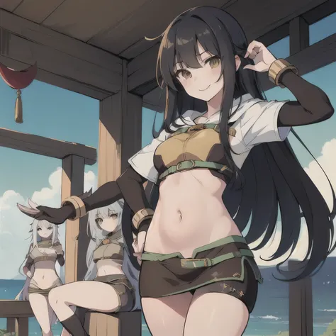 (masterpiece, Best Quality:1.2), Two Girls, Two Girls, Long Hair, smile, Raise the legs of , ragnarok hunter , anime girl with Long Hair, Long Haired girl,
belly button, Evil expressions, Exposed abdomen, exposed belly button, Exposed abdomen, Exposing...