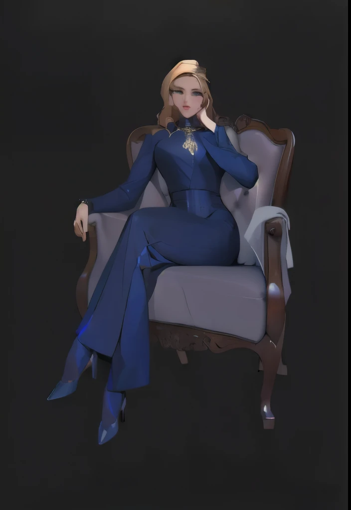 arafed woman sitting in a chair with her hand on her chin, digital art of an elegant, stylized portrait formal pose, madonna genderbend elegant, sitting in fancy chair, sitting on her throne, clothed non - nude portrait, sitting irmchair, fullbody portrait...