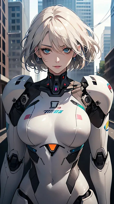 ((Highest quality)), ((masterpiece)), 8K quality, (detailed), High Resolution Skins:1.3, Realistic skin texture, full body, slim, smile, close mouth, Natural Makeup, fluffy short hair, Messy Hair, Asymmetrical bangs, Looking at Viewer, (Upper body from thi...