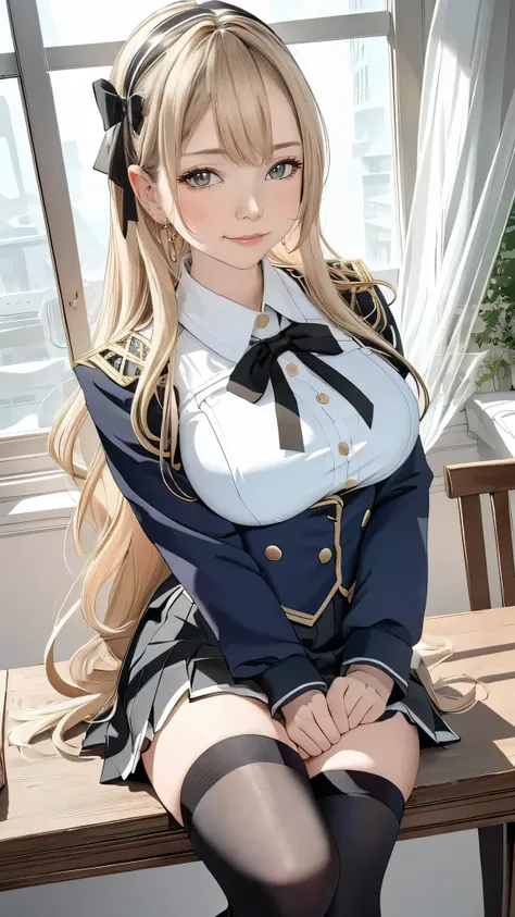 A breathtaking masterpiece、Captured in breathtaking 8K resolution、The portraits are exquisitely detailed and realistic.。The scene is bathed in HDR light.、Depicts a beautiful woman at a medium distance、(semi-long、blonde hair)、medium breasts、high school girl...